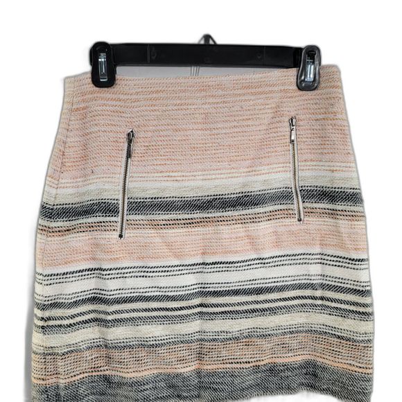 Ann Taylor Loft Pink Striped Lined Tweed Skirt Frayed Hem Zipper Women 2 - Picture 3 of 8